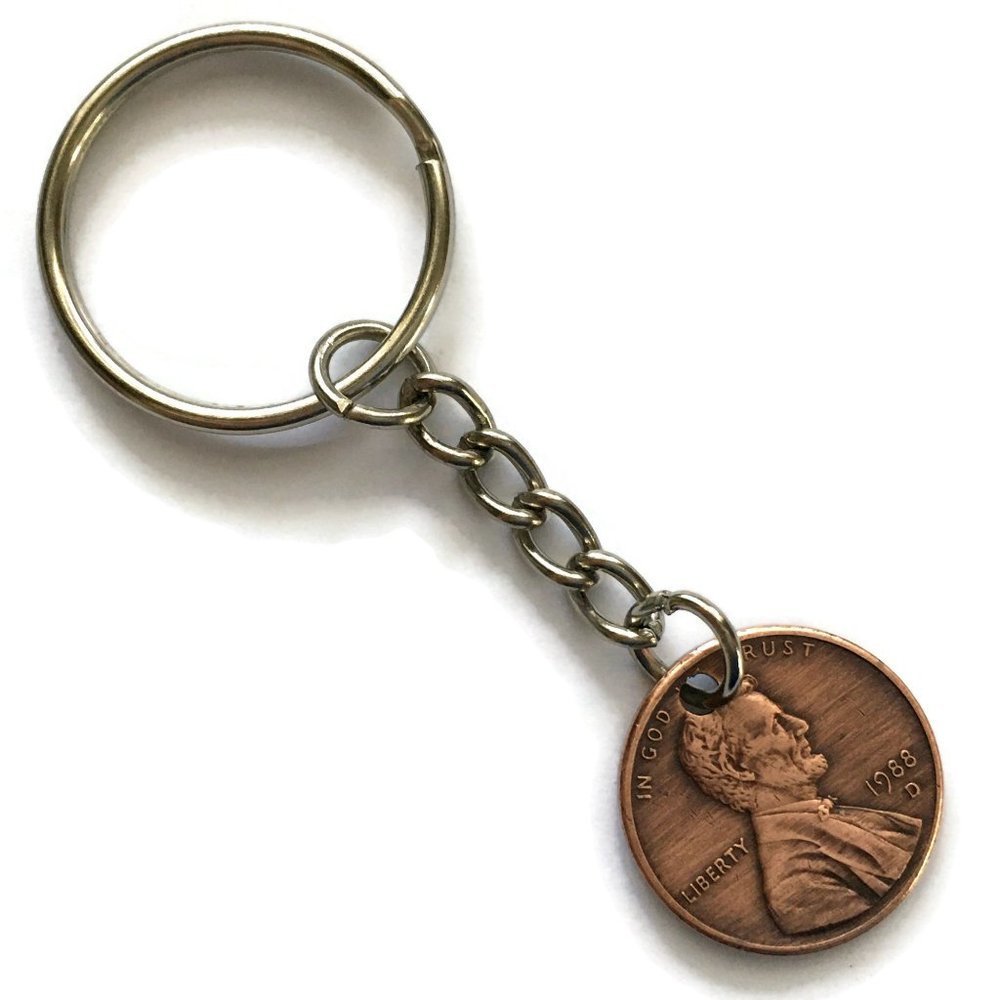 1980-1989 Lucky Penny Stainless Steel Keychain Handmade Coin Unisex 4for$20